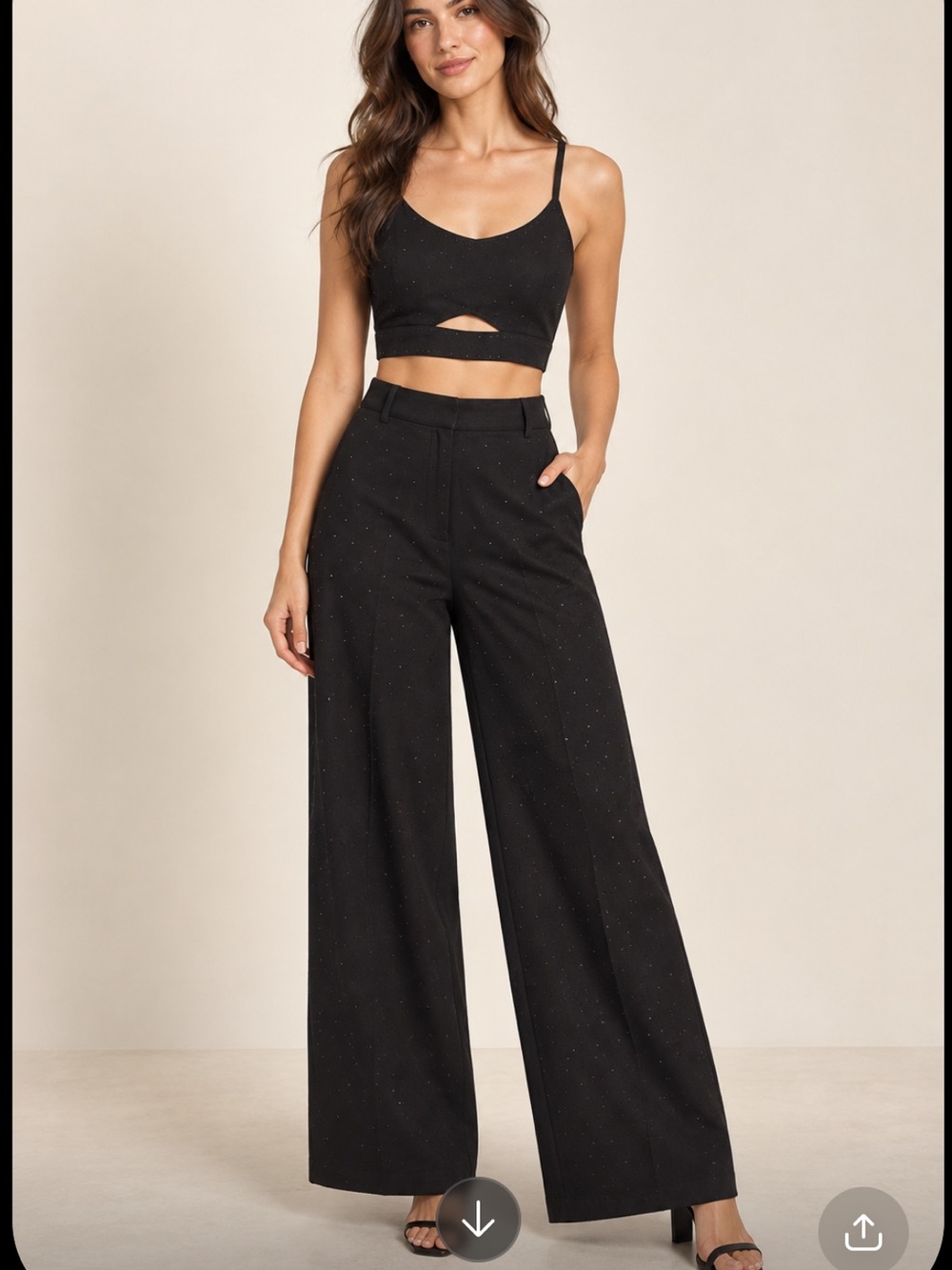 House of Harlow 1960 Black Rhinestone Crop Top Wide Leg Pants Set Size 6